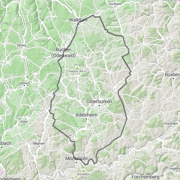 Karten-Miniaturansicht der Radinspiration "Rundtour um Möckmühl" in Stuttgart, Germany. Erstellt vom Tarmacs.app-Routenplaner für Radtouren