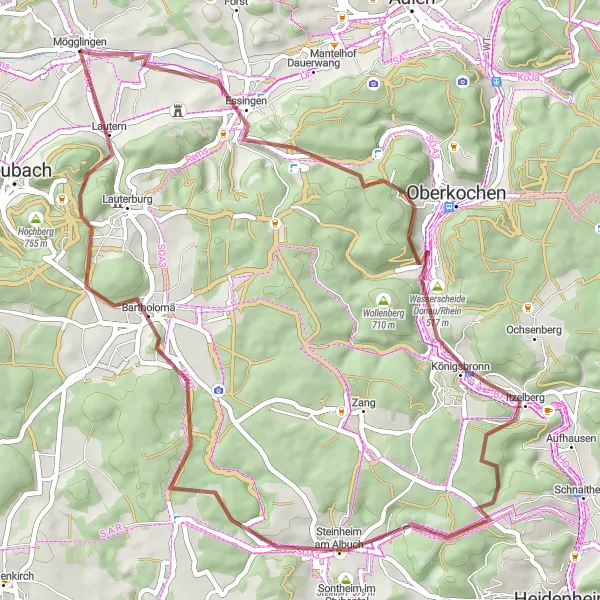 Map miniature of "Scenic Route: Mögglingen to Essingen" cycling inspiration in Stuttgart, Germany. Generated by Tarmacs.app cycling route planner