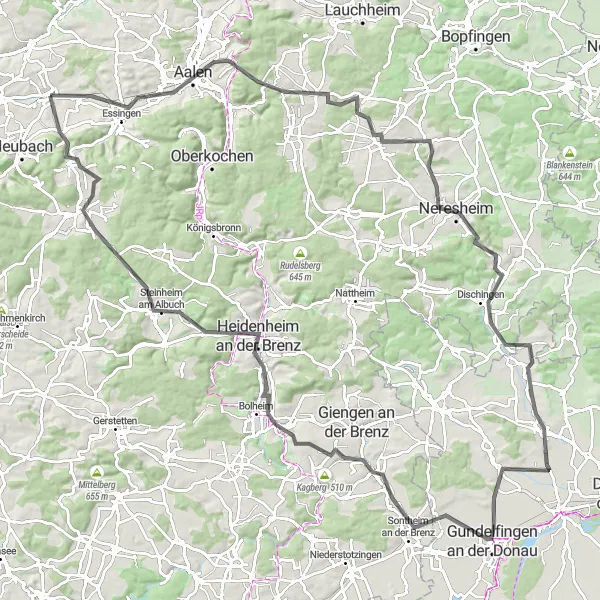 Map miniature of "Journey Through Time: Mögglingen to Heidenheim" cycling inspiration in Stuttgart, Germany. Generated by Tarmacs.app cycling route planner