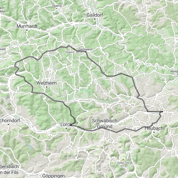 Map miniature of "Road Adventure" cycling inspiration in Stuttgart, Germany. Generated by Tarmacs.app cycling route planner