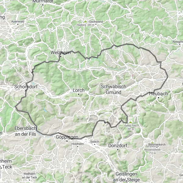 Map miniature of "Road Challenge" cycling inspiration in Stuttgart, Germany. Generated by Tarmacs.app cycling route planner