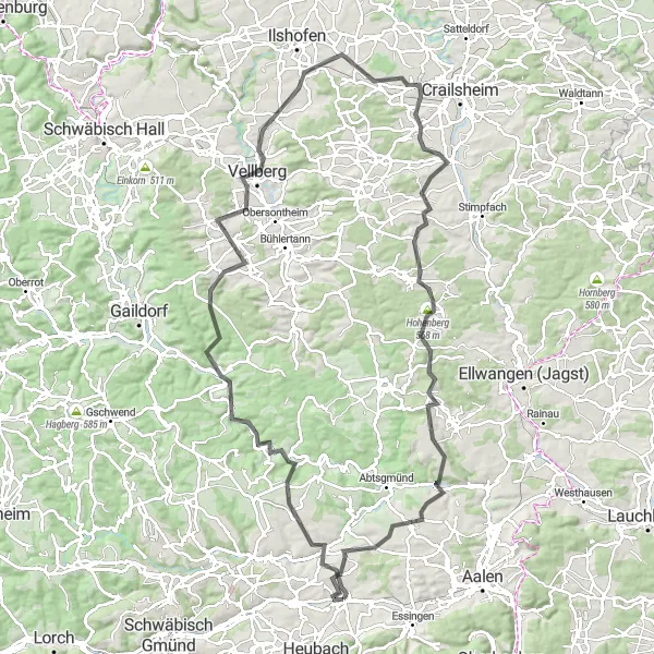 Map miniature of "Road Adventure" cycling inspiration in Stuttgart, Germany. Generated by Tarmacs.app cycling route planner