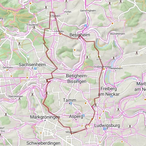 Map miniature of "Enz Valley Gravel Ride" cycling inspiration in Stuttgart, Germany. Generated by Tarmacs.app cycling route planner