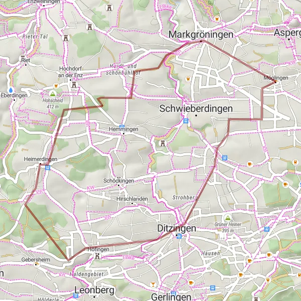 Karten-Miniaturansicht der Radinspiration "Charmante Gravel-Tour durch die Schwäbische Landschaft" in Stuttgart, Germany. Erstellt vom Tarmacs.app-Routenplaner für Radtouren