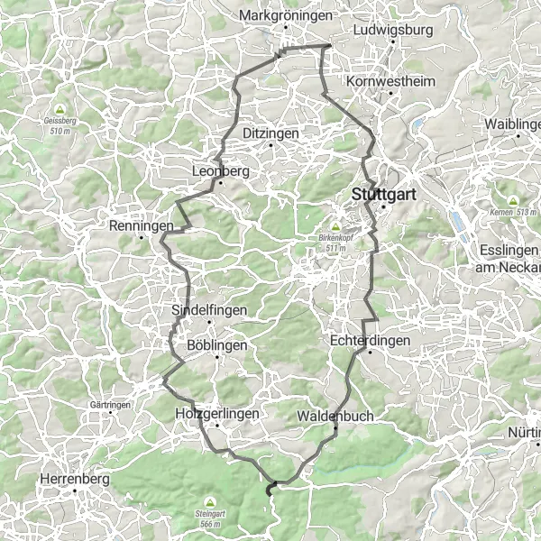 Map miniature of "Around Möglingen" cycling inspiration in Stuttgart, Germany. Generated by Tarmacs.app cycling route planner