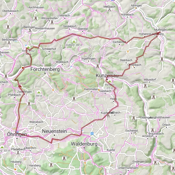 Karten-Miniaturansicht der Radinspiration "Hohenloher Gravelabenteuer" in Stuttgart, Germany. Erstellt vom Tarmacs.app-Routenplaner für Radtouren
