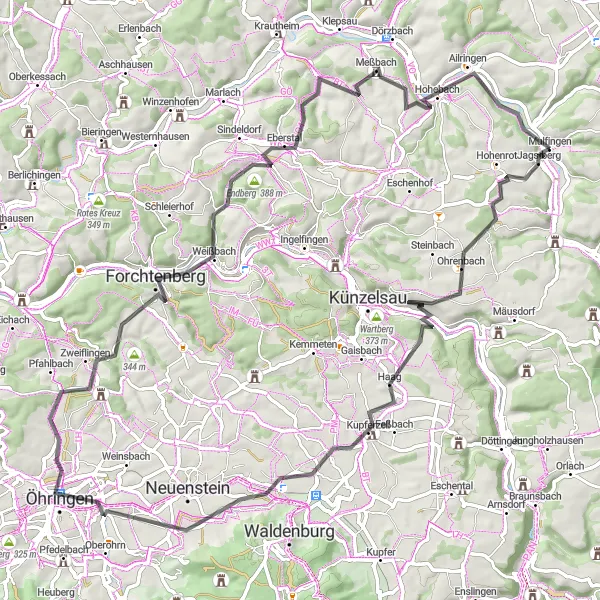 Karten-Miniaturansicht der Radinspiration "Hohenloher Hügelland Tour" in Stuttgart, Germany. Erstellt vom Tarmacs.app-Routenplaner für Radtouren