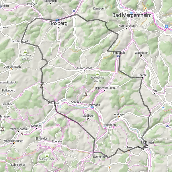 Karten-Miniaturansicht der Radinspiration "Rundtour durch das Jagsttal" in Stuttgart, Germany. Erstellt vom Tarmacs.app-Routenplaner für Radtouren