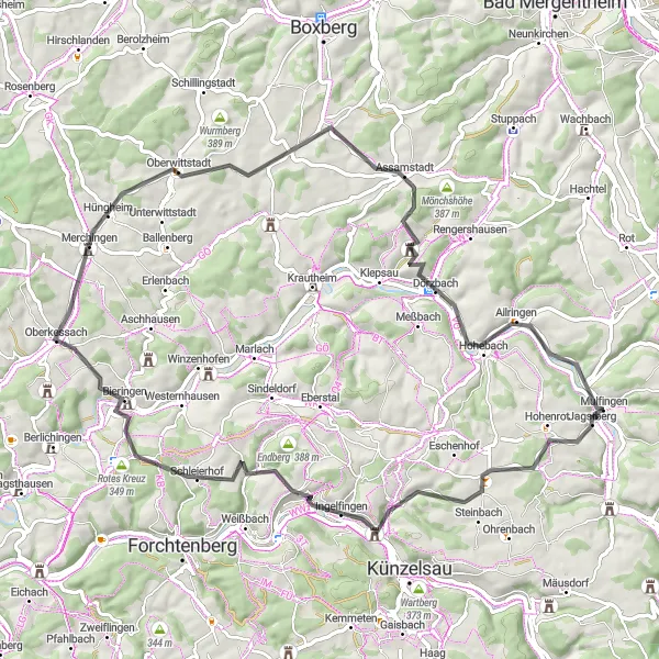 Karten-Miniaturansicht der Radinspiration "Burgen und Ruinen Tour" in Stuttgart, Germany. Erstellt vom Tarmacs.app-Routenplaner für Radtouren