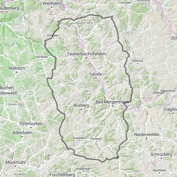 Karten-Miniaturansicht der Radinspiration "Tour durch die Tauberhöhen" in Stuttgart, Germany. Erstellt vom Tarmacs.app-Routenplaner für Radtouren