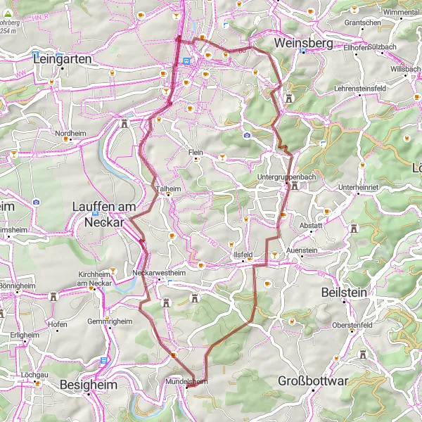Map miniature of "Gravel Adventure in Neckarwestheim" cycling inspiration in Stuttgart, Germany. Generated by Tarmacs.app cycling route planner