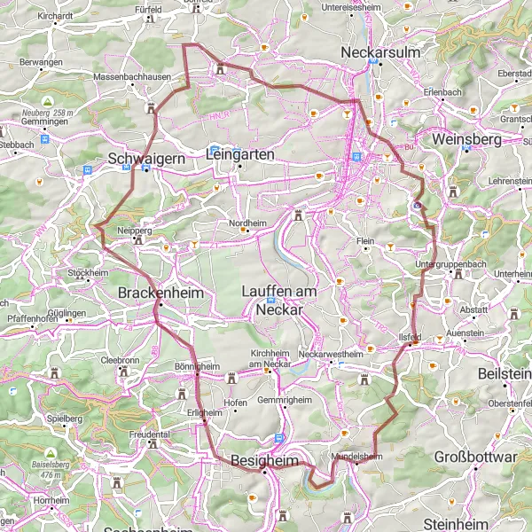 Karten-Miniaturansicht der Radinspiration "Gravel-Tour über 76 km" in Stuttgart, Germany. Erstellt vom Tarmacs.app-Routenplaner für Radtouren