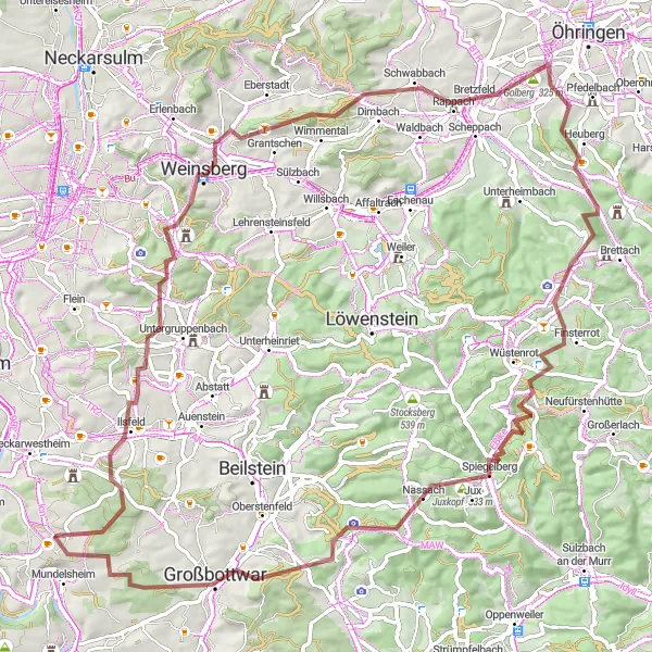 Map miniature of "Ultimate Gravel Adventure in Hill Country" cycling inspiration in Stuttgart, Germany. Generated by Tarmacs.app cycling route planner