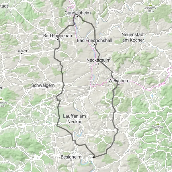Map miniature of "Scenic Route along the Neckar River" cycling inspiration in Stuttgart, Germany. Generated by Tarmacs.app cycling route planner