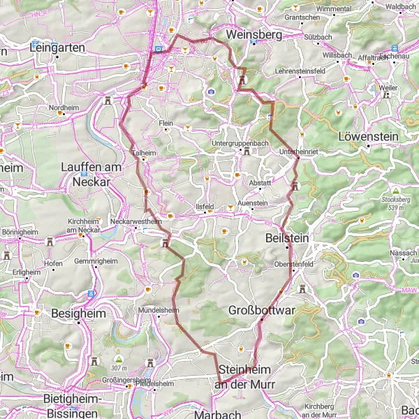 Karten-Miniaturansicht der Radinspiration "Erkundungstour entlang des Neckars" in Stuttgart, Germany. Erstellt vom Tarmacs.app-Routenplaner für Radtouren