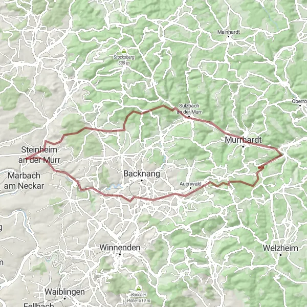 Karten-Miniaturansicht der Radinspiration "Gravel-Tour durch den Naturpark Schwäbisch-Fränkischer Wald" in Stuttgart, Germany. Erstellt vom Tarmacs.app-Routenplaner für Radtouren