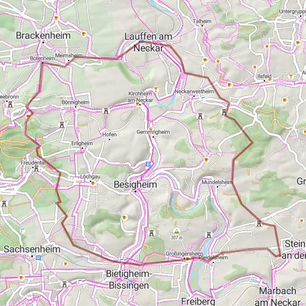 Karten-Miniaturansicht der Radinspiration "Erlebnisreiche Gravel-Tour am Neckar" in Stuttgart, Germany. Erstellt vom Tarmacs.app-Routenplaner für Radtouren