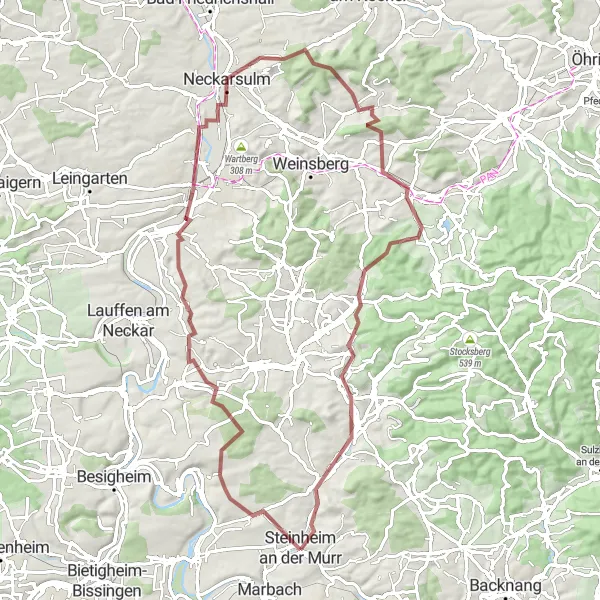 Karten-Miniaturansicht der Radinspiration "Hofroute rund um Murr" in Stuttgart, Germany. Erstellt vom Tarmacs.app-Routenplaner für Radtouren