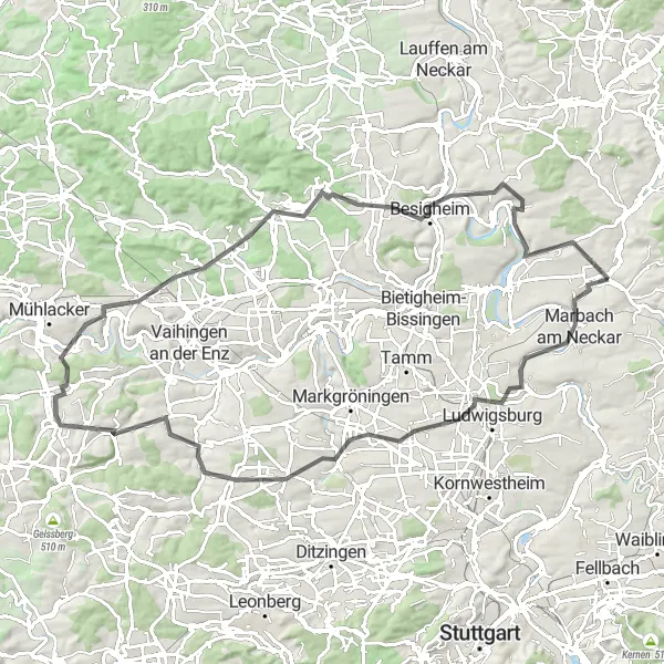 Karten-Miniaturansicht der Radinspiration "Rundtour um Ludwigsburg" in Stuttgart, Germany. Erstellt vom Tarmacs.app-Routenplaner für Radtouren
