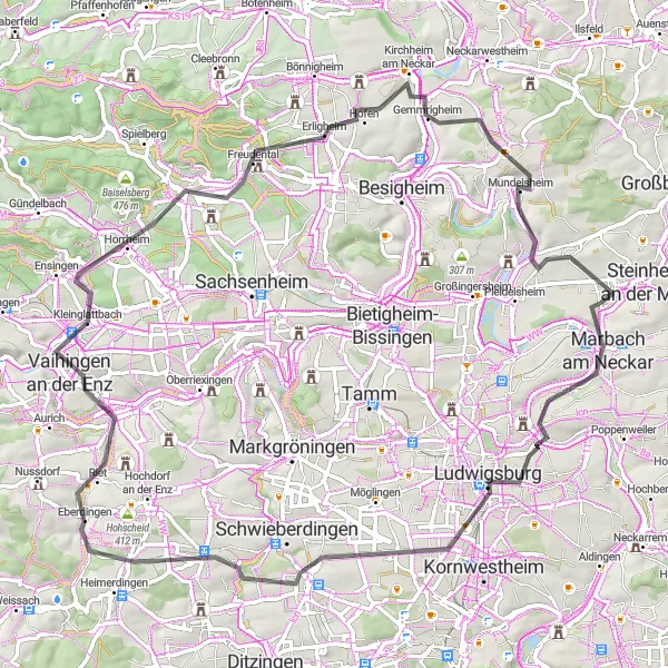 Karten-Miniaturansicht der Radinspiration "Radtour rund um Ludwigsburg" in Stuttgart, Germany. Erstellt vom Tarmacs.app-Routenplaner für Radtouren