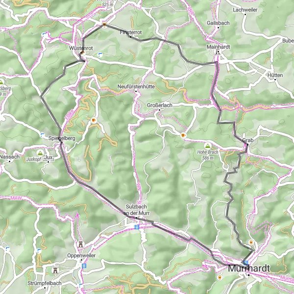 Map miniature of "Scenic Road Cycling Route near Murrhardt" cycling inspiration in Stuttgart, Germany. Generated by Tarmacs.app cycling route planner
