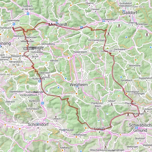 Karten-Miniaturansicht der Radinspiration "Rundfahrt um Mutlangen" in Stuttgart, Germany. Erstellt vom Tarmacs.app-Routenplaner für Radtouren