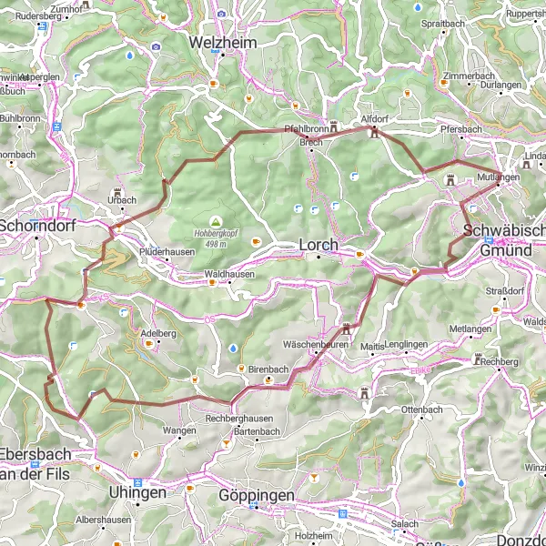 Karten-Miniaturansicht der Radinspiration "Gravel-Abenteuer um Stuttgart" in Stuttgart, Germany. Erstellt vom Tarmacs.app-Routenplaner für Radtouren
