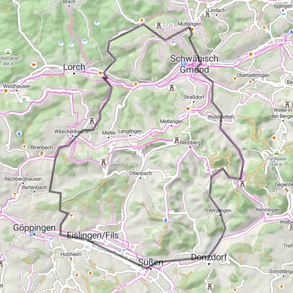 Karten-Miniaturansicht der Radinspiration "Road-Abenteuer rund um Stuttgart" in Stuttgart, Germany. Erstellt vom Tarmacs.app-Routenplaner für Radtouren