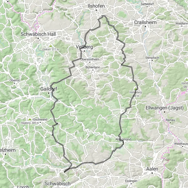 Karten-Miniaturansicht der Radinspiration "Die Hügel- und Tälerstrecke" in Stuttgart, Germany. Erstellt vom Tarmacs.app-Routenplaner für Radtouren