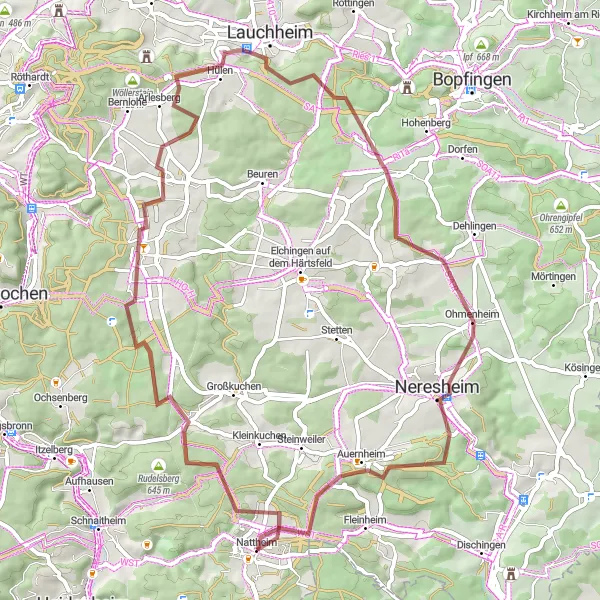 Map miniature of "Nattheim Gravel Adventure" cycling inspiration in Stuttgart, Germany. Generated by Tarmacs.app cycling route planner