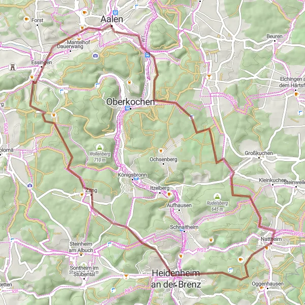 Map miniature of "Heidenheim Gravel Loop" cycling inspiration in Stuttgart, Germany. Generated by Tarmacs.app cycling route planner