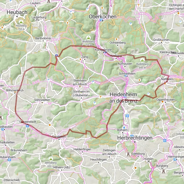 Map miniature of "Gravel Adventure in Heidenheim" cycling inspiration in Stuttgart, Germany. Generated by Tarmacs.app cycling route planner