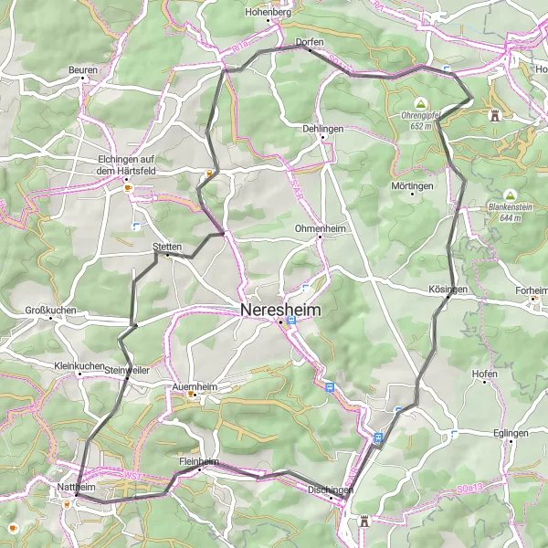 Map miniature of "Nattheim to Burg Katzenstein" cycling inspiration in Stuttgart, Germany. Generated by Tarmacs.app cycling route planner