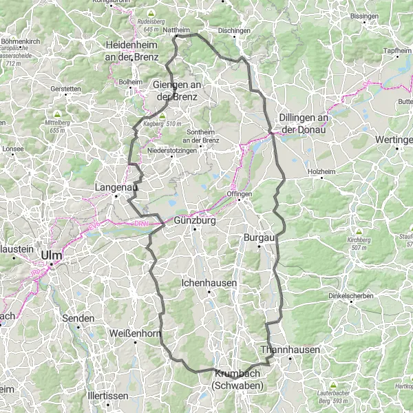 Map miniature of "Zöschingen Epic Tour" cycling inspiration in Stuttgart, Germany. Generated by Tarmacs.app cycling route planner