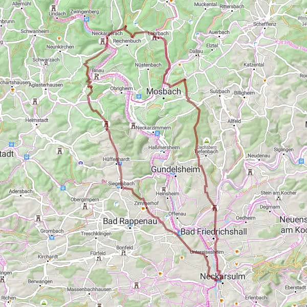 Karten-Miniaturansicht der Radinspiration "Rund um Neckarsulm" in Stuttgart, Germany. Erstellt vom Tarmacs.app-Routenplaner für Radtouren