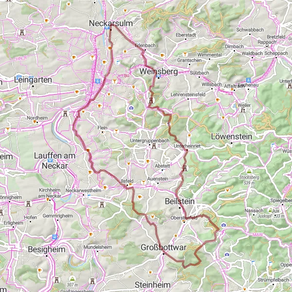 Karten-Miniaturansicht der Radinspiration "Gravel-Tour um Neckarsulm" in Stuttgart, Germany. Erstellt vom Tarmacs.app-Routenplaner für Radtouren