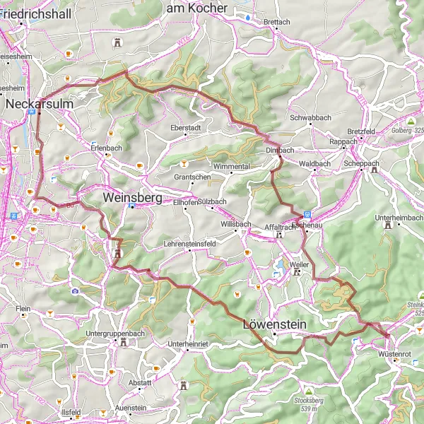 Karten-Miniaturansicht der Radinspiration "Graveltour durch die Natur" in Stuttgart, Germany. Erstellt vom Tarmacs.app-Routenplaner für Radtouren