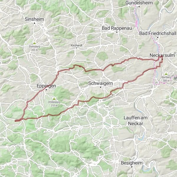 Karten-Miniaturansicht der Radinspiration "Erlebnisreiche Gravel-Tour rund um Stuttgart" in Stuttgart, Germany. Erstellt vom Tarmacs.app-Routenplaner für Radtouren