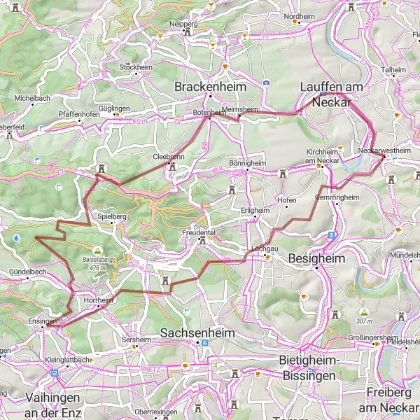 Karten-Miniaturansicht der Radinspiration "Rundweg Neckarwestheim - Gravel" in Stuttgart, Germany. Erstellt vom Tarmacs.app-Routenplaner für Radtouren