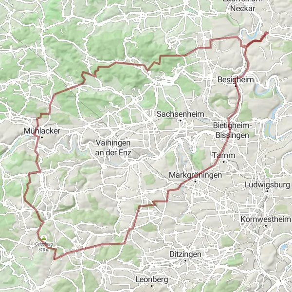 Map miniature of "The Besigheim Adventure" cycling inspiration in Stuttgart, Germany. Generated by Tarmacs.app cycling route planner