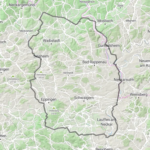 Map miniature of "Scenic Road Tour along the Neckar River" cycling inspiration in Stuttgart, Germany. Generated by Tarmacs.app cycling route planner