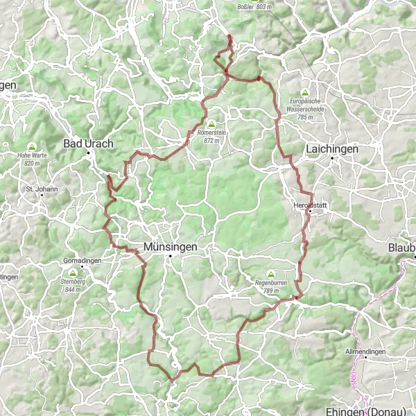 Map miniature of "The Hilltop Expedition" cycling inspiration in Stuttgart, Germany. Generated by Tarmacs.app cycling route planner