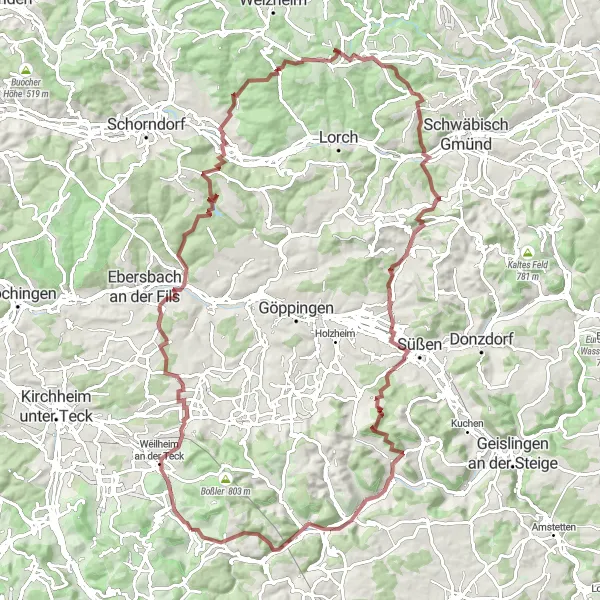 Karten-Miniaturansicht der Radinspiration "Gravel-Entdeckungstour durch die Berge" in Stuttgart, Germany. Erstellt vom Tarmacs.app-Routenplaner für Radtouren