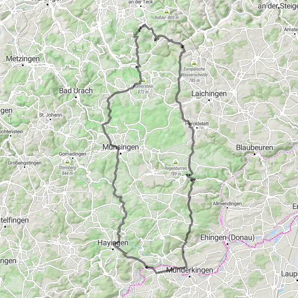 Karten-Miniaturansicht der Radinspiration "Radtour entlang des Neckars und Donaus" in Stuttgart, Germany. Erstellt vom Tarmacs.app-Routenplaner für Radtouren