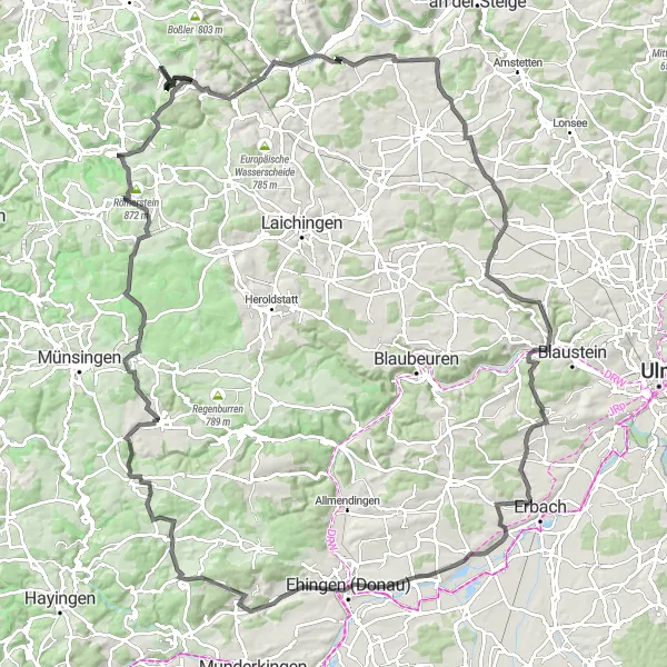 Map miniature of "The Granheim Challenge" cycling inspiration in Stuttgart, Germany. Generated by Tarmacs.app cycling route planner