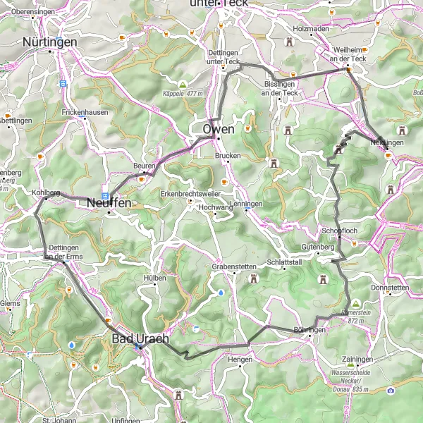 Map miniature of "The Mönchberg Loop" cycling inspiration in Stuttgart, Germany. Generated by Tarmacs.app cycling route planner