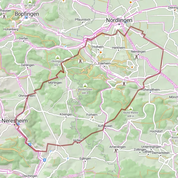 Karten-Miniaturansicht der Radinspiration "Graveltour durch Nördlingen und Burg Katzenstein" in Stuttgart, Germany. Erstellt vom Tarmacs.app-Routenplaner für Radtouren