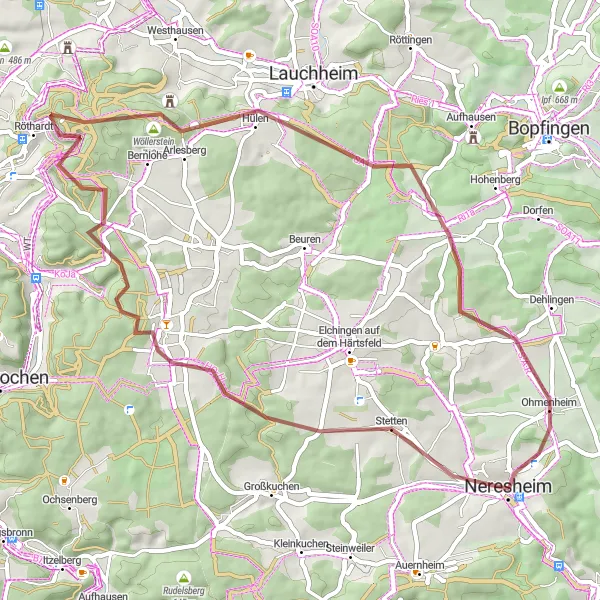 Karten-Miniaturansicht der Radinspiration "Abenteuerliche Schotterradtour rund um Neresheim" in Stuttgart, Germany. Erstellt vom Tarmacs.app-Routenplaner für Radtouren