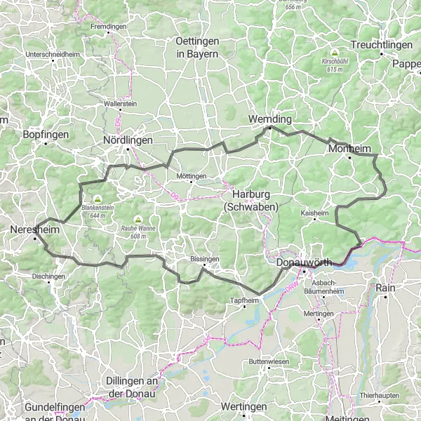 Karten-Miniaturansicht der Radinspiration "Epische Straßenradtour um Neresheim" in Stuttgart, Germany. Erstellt vom Tarmacs.app-Routenplaner für Radtouren