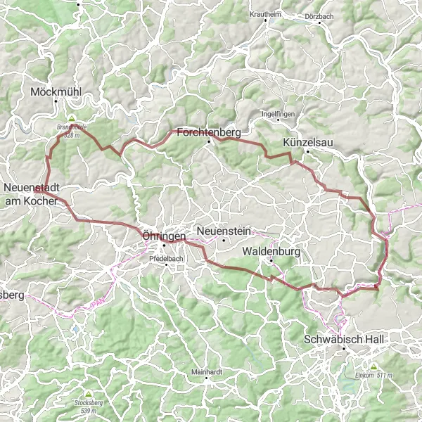 Karten-Miniaturansicht der Radinspiration "Rundtour um Schloss Döttingen und Öhringen" in Stuttgart, Germany. Erstellt vom Tarmacs.app-Routenplaner für Radtouren